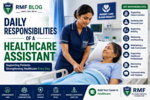 A Healthcare Assistant is supporting a patient with care activities in a healthcare facility.