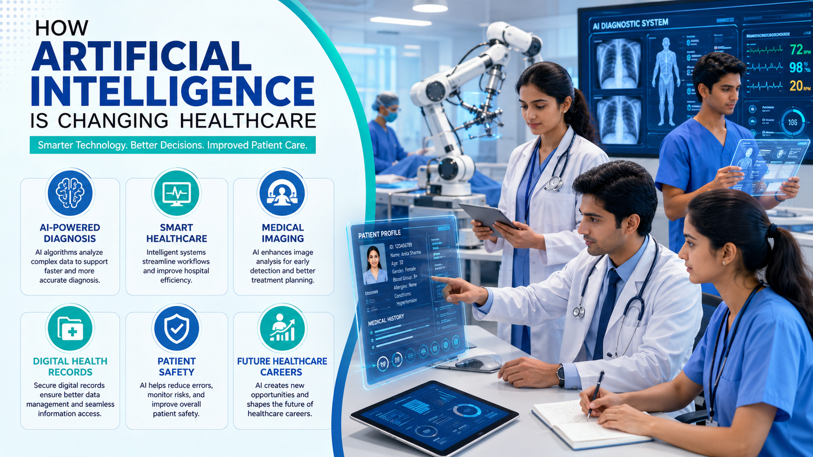 Artificial Intelligence supporting healthcare professionals in a modern hospital at RIAHS.