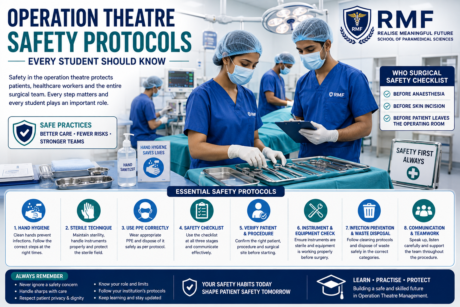 Operation theatre students learning safety protocols at RMF.