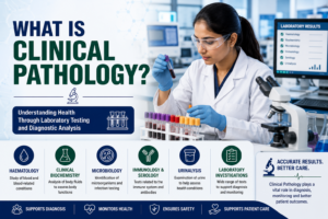 Medical laboratory professional examining Clinical Pathology samples in a laboratory.